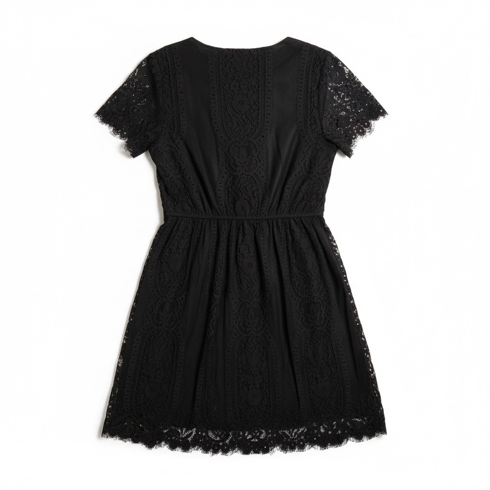 Merokeety Black Lace Fit & Flare Dress | Flutter Sleeve | Size M - Picture 5 of 10